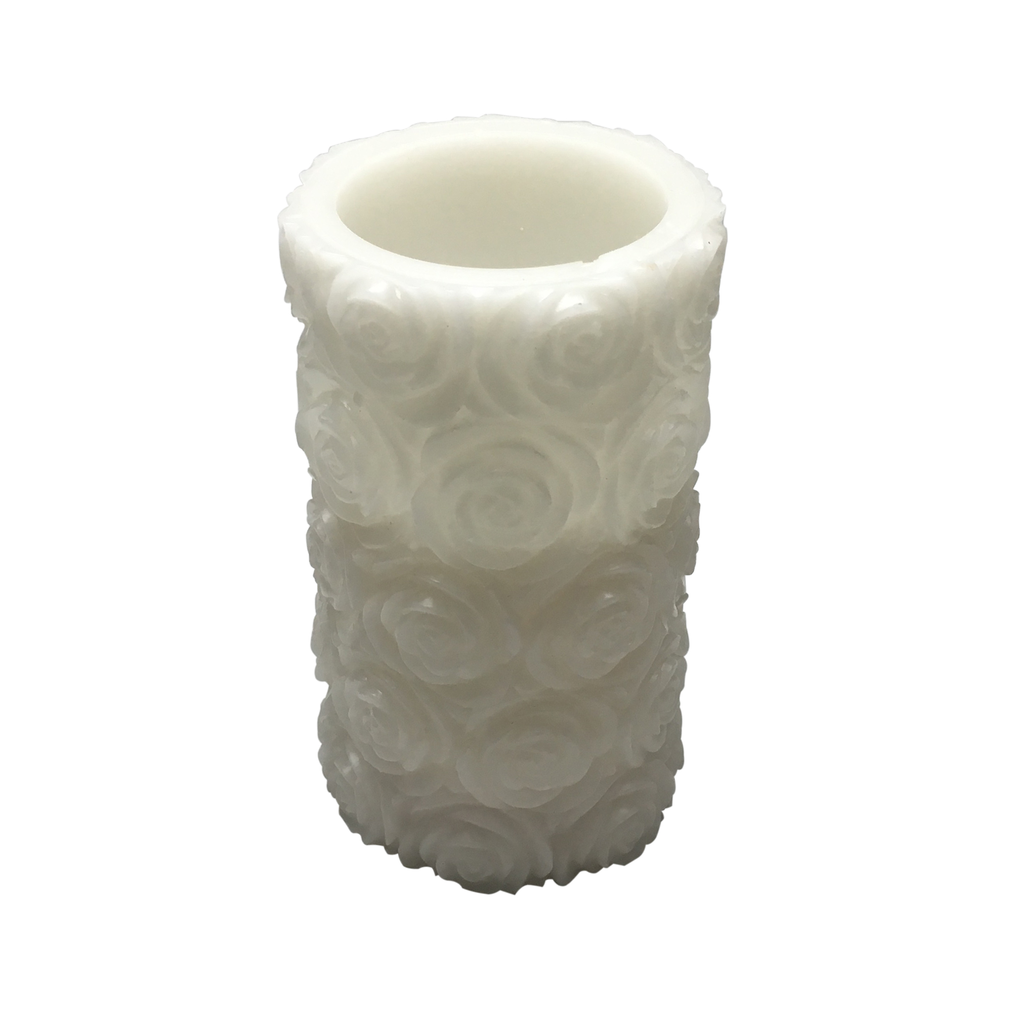 Flameless LED Wax Candle w/Rose Decoration