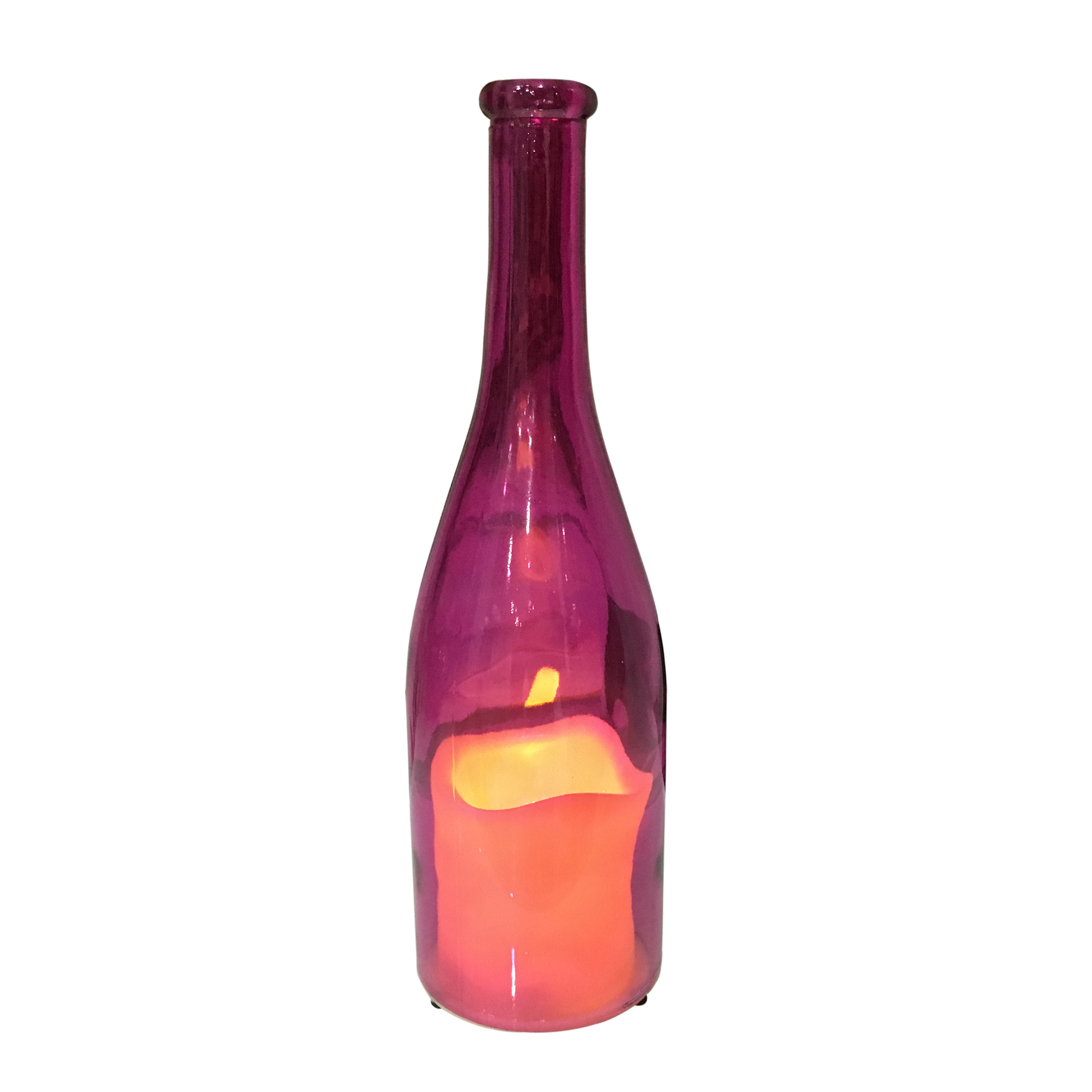 Glass Bottle w/Flameless Candle - Purple