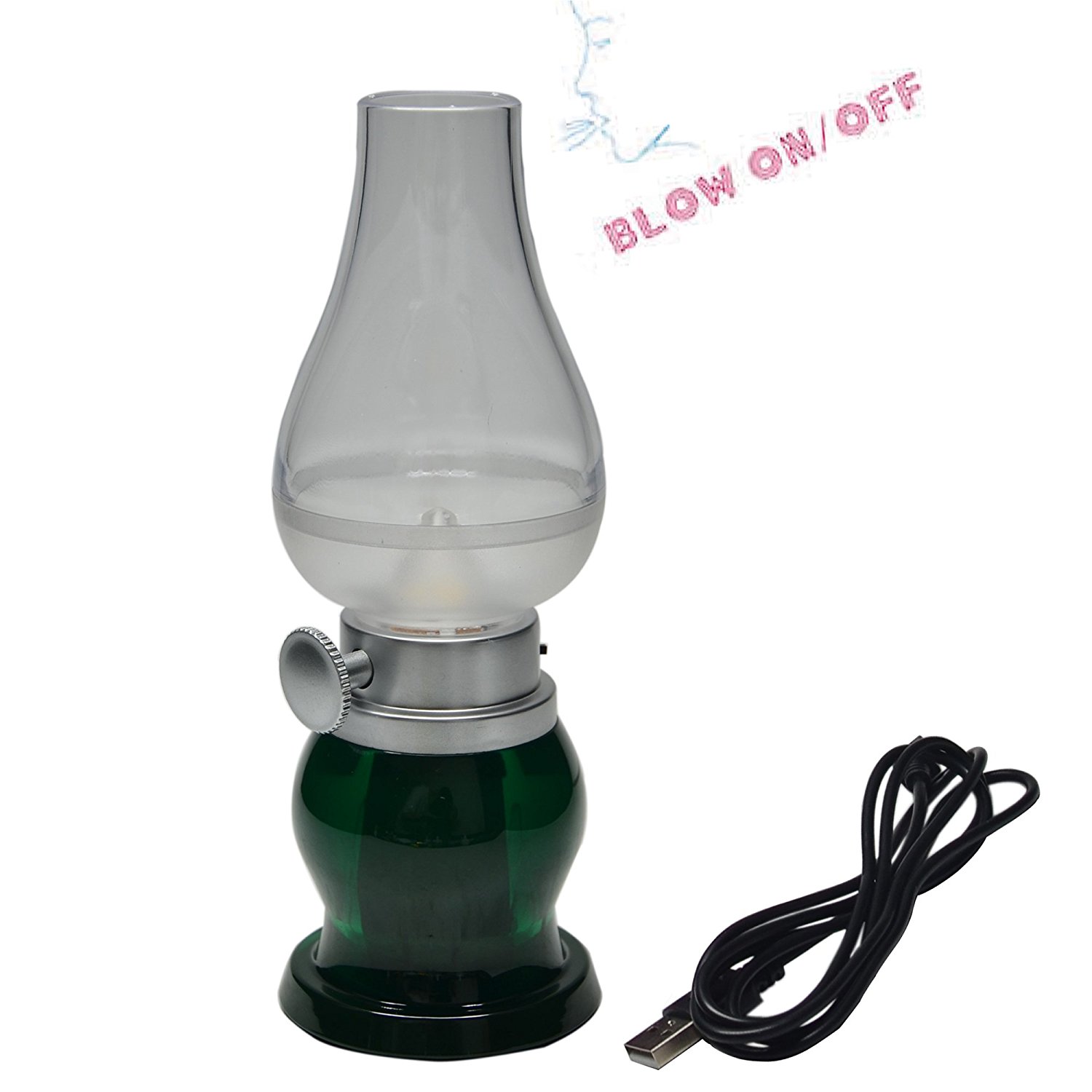 Vintage Bedside Lamp w/Blow ON/OFF Control w/Dimmer - GREEN