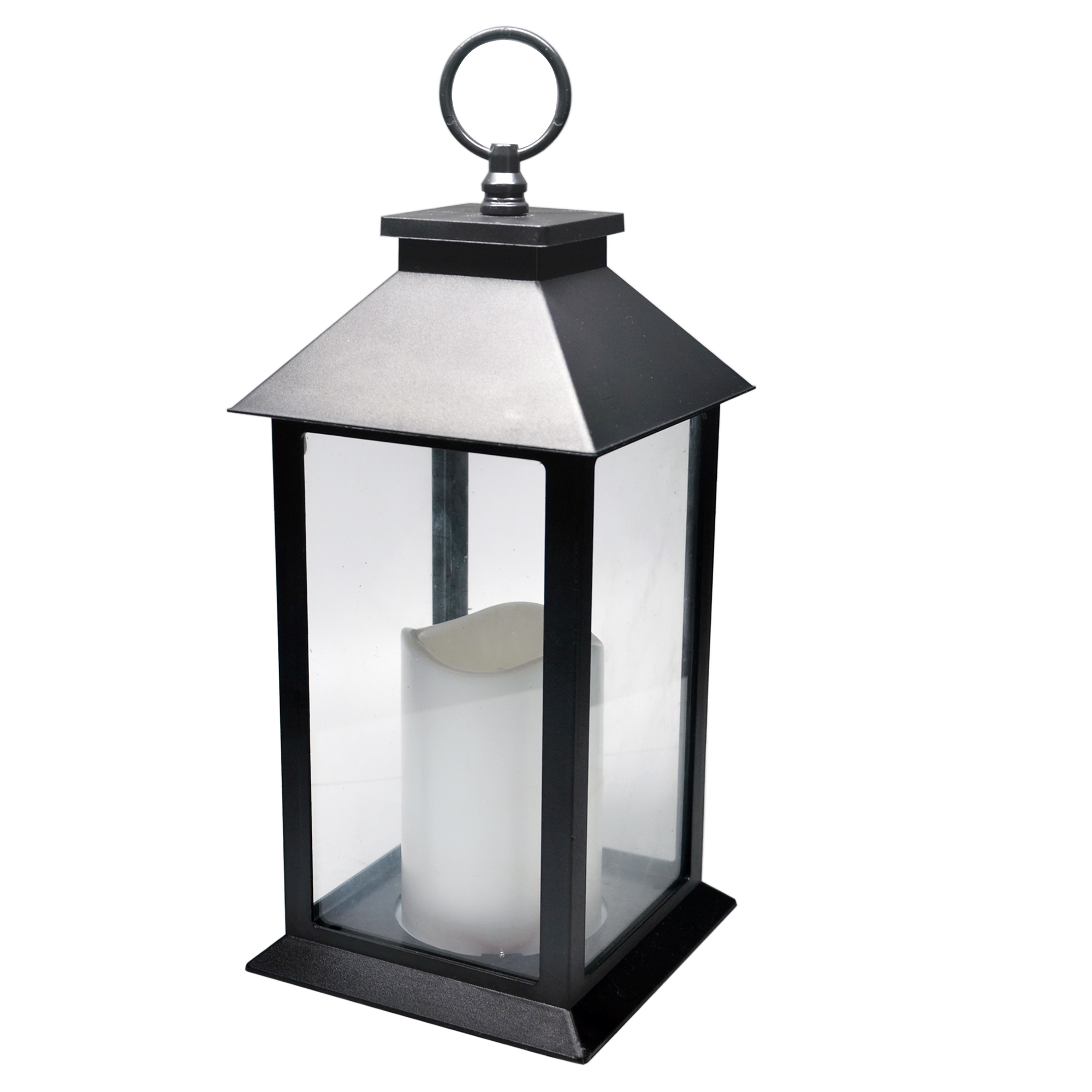 Plastic LED Lantern w/LED Candle - Black