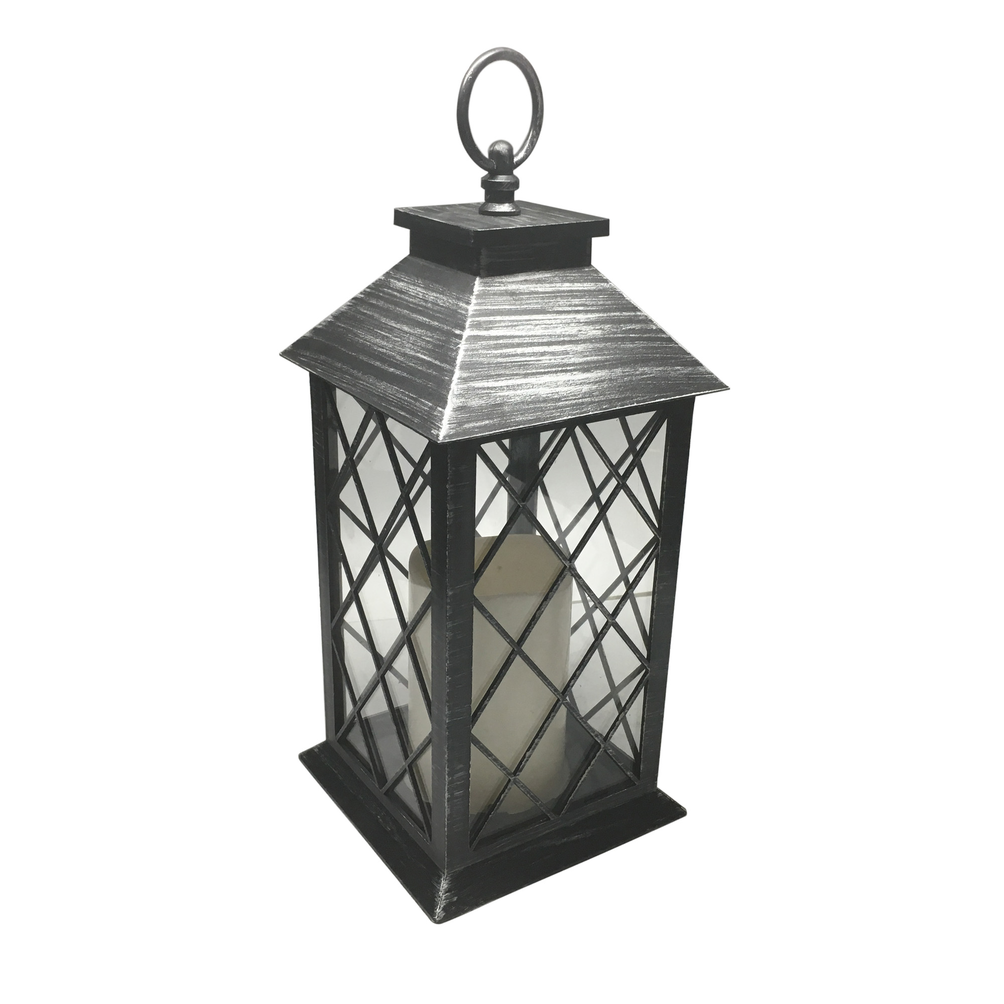Plastic LED Candle Lantern - Antique Silver